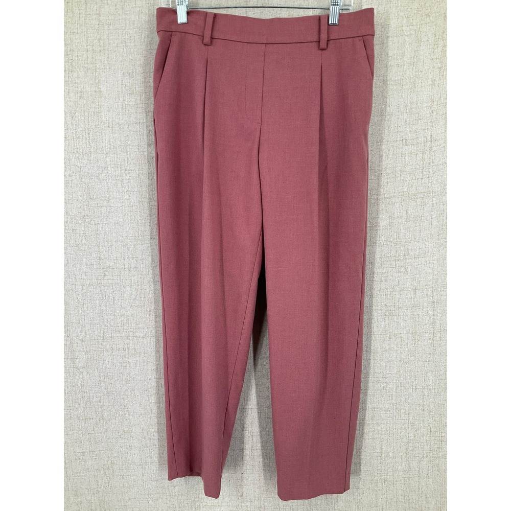 Loft Pleated Trousers Women M Pink Tapered High Rise Minimalist Pull On Preppy